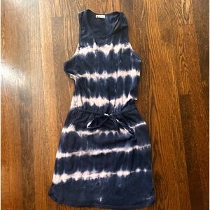 Cotton jersey skirt romper in blue and white. Draw string waist. Sundry small